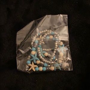 Blue, tan, and silver starfish anklet